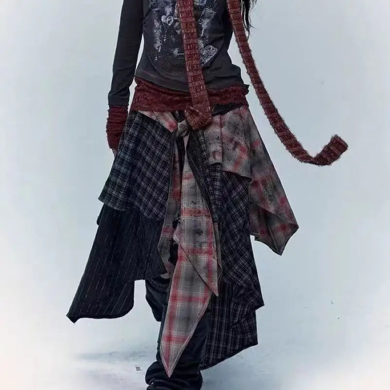 New in 2025 Irregular Cotton Patchwork Long Skirt for Women'S 2025 Fashion Mid Length Vintage Skirts Woman Clothes