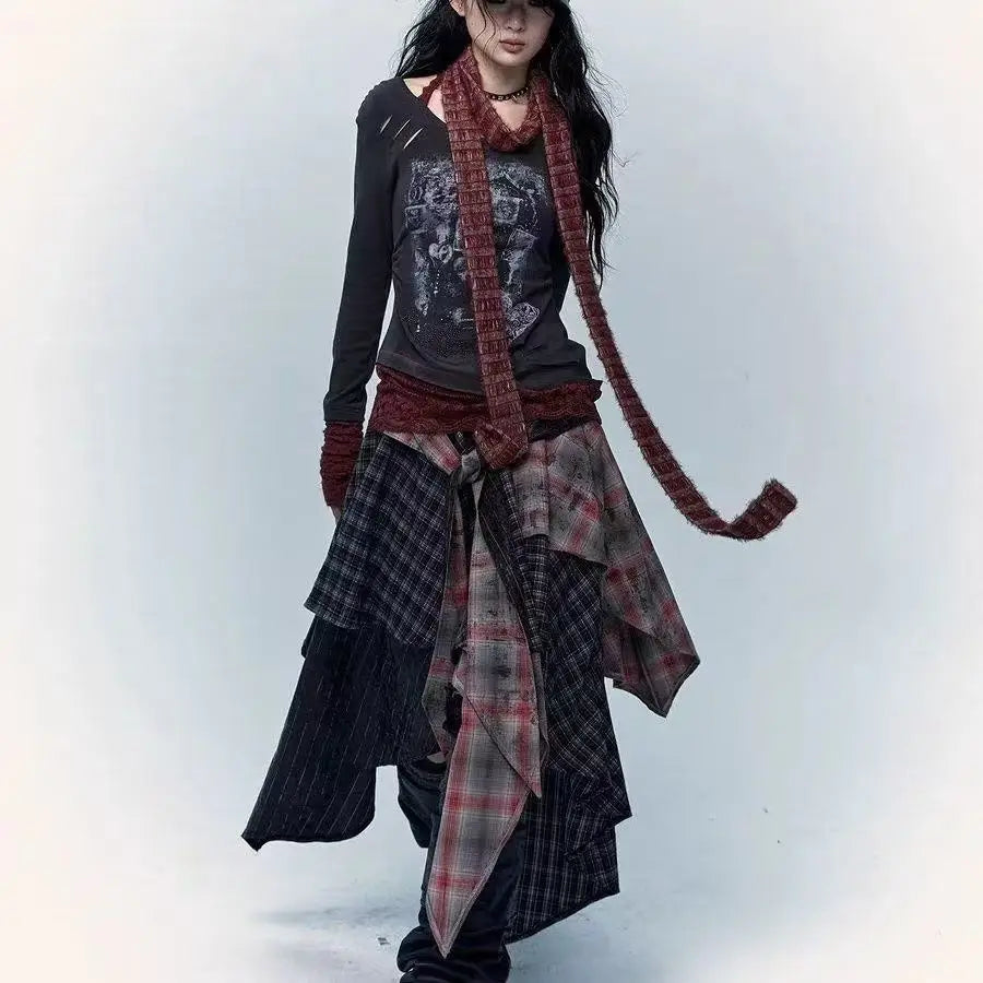 New in 2025 Irregular Cotton Patchwork Long Skirt for Women'S 2025 Fashion Mid Length Vintage Skirts Woman Clothes