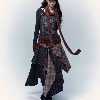 New in 2025 Irregular Cotton Patchwork Long Skirt for Women'S 2025 Fashion Mid Length Vintage Skirts Woman Clothes