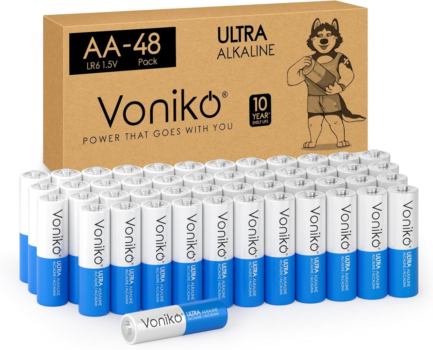 - Premium Grade AA Batteries - (48 Pack) - Alkaline Double a Battery - Ultra Long-Lasting, Leakproof 1.5V Batteries - 10-Year Shelf Life