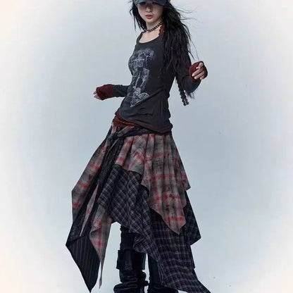 New in 2025 Irregular Cotton Patchwork Long Skirt for Women'S 2025 Fashion Mid Length Vintage Skirts Woman Clothes