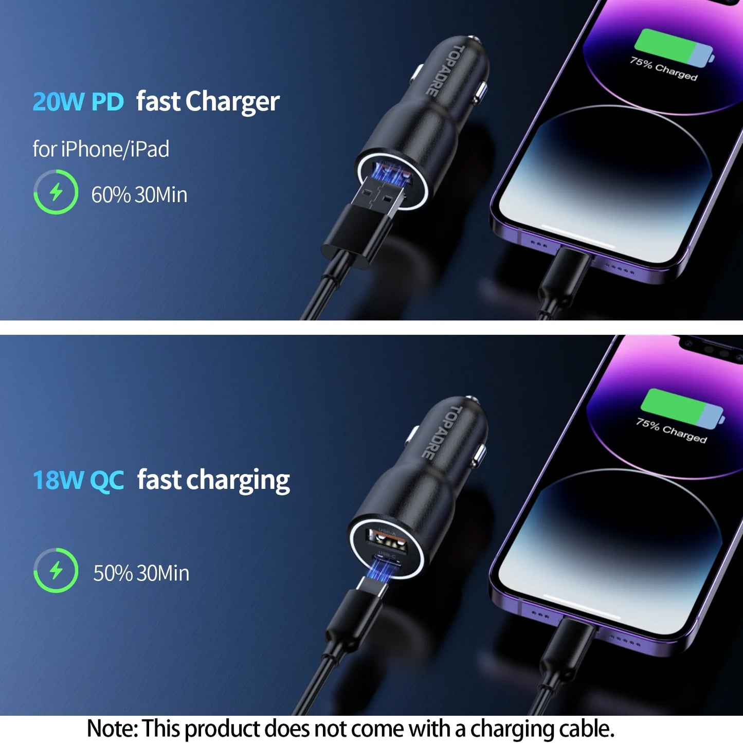 2-Pack 38W Dual-Port (USB-C&A) Car Charger Compatible with Iphone/Ipad/Samsung Series (Black)