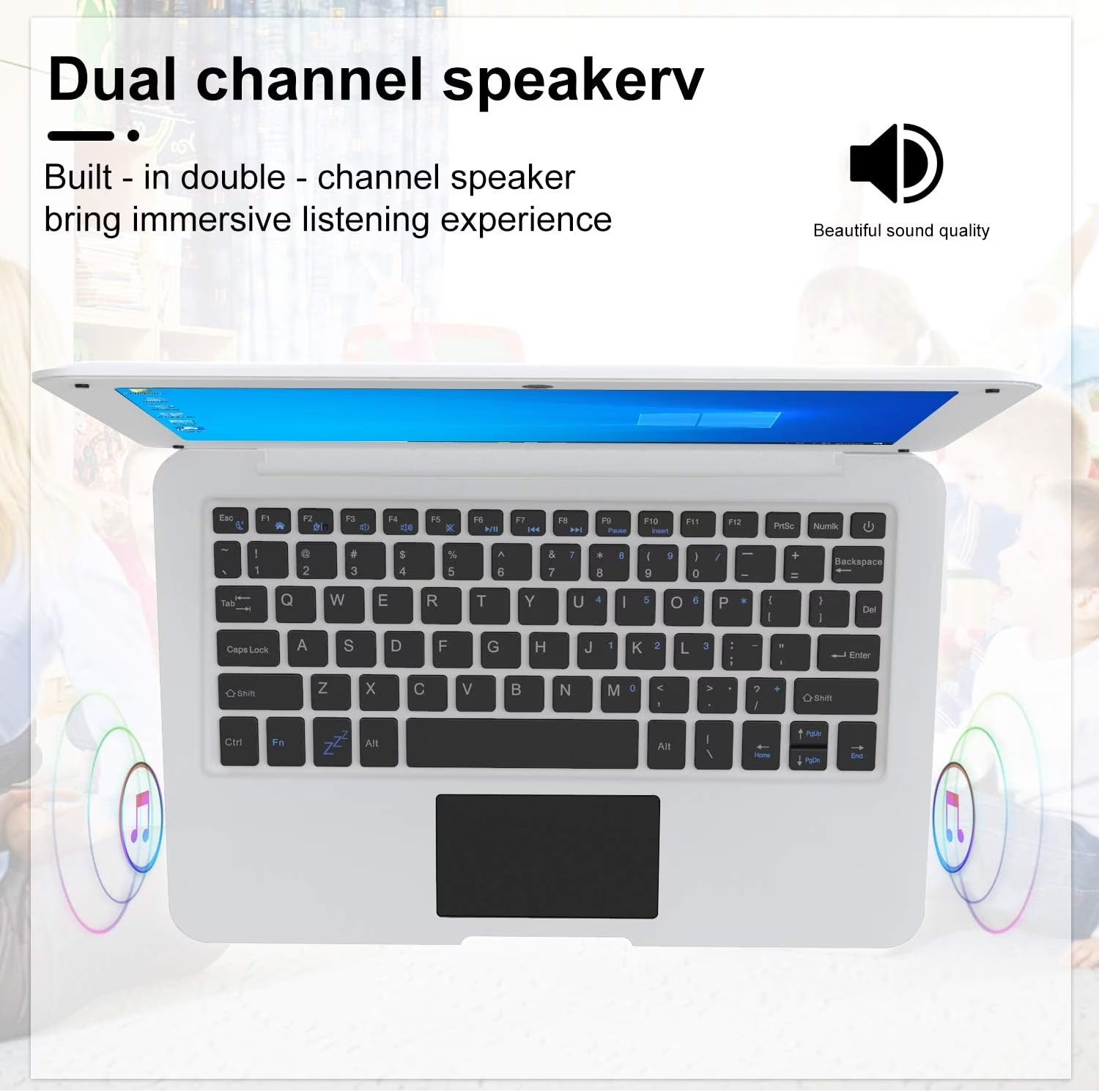 10.1" Inch Portable Kids Laptop Computer Powered by Linux-Android 12 OS, Bluetooth, Wi-Fi- White