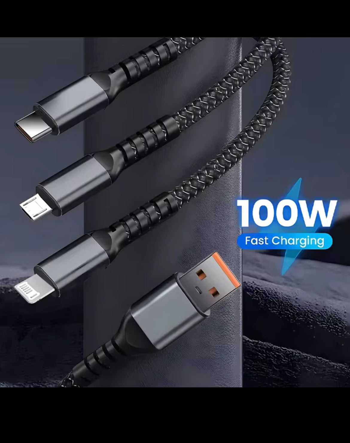 3 in 1 micro usb, usbc, and lighting cable (fast charging)