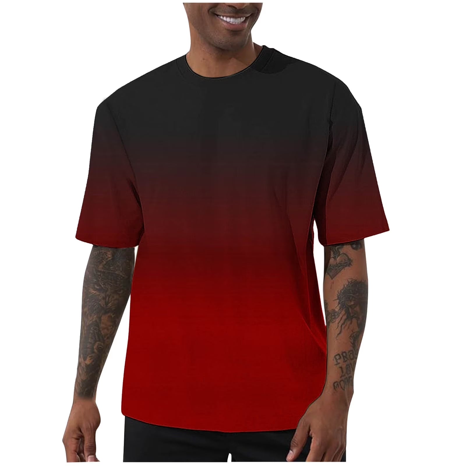Summer Shirts for Men Black Short Sleeve Crew Neck Gradient T Shirt S-5XL Men’S Clothes under $7