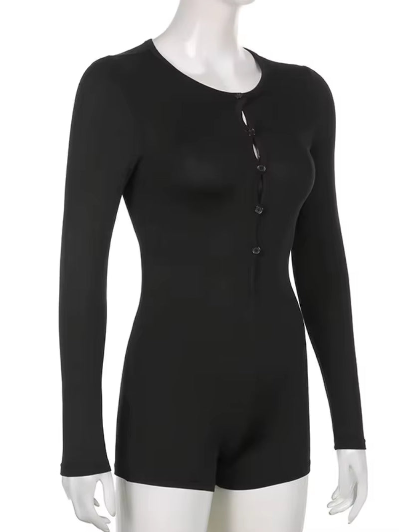 New Playsuit Black Soild Long Sleeve Bodysuit Women Sexy Women'S Jumpsuit Casual Overalls for Women Folds Woman Clothes 19131