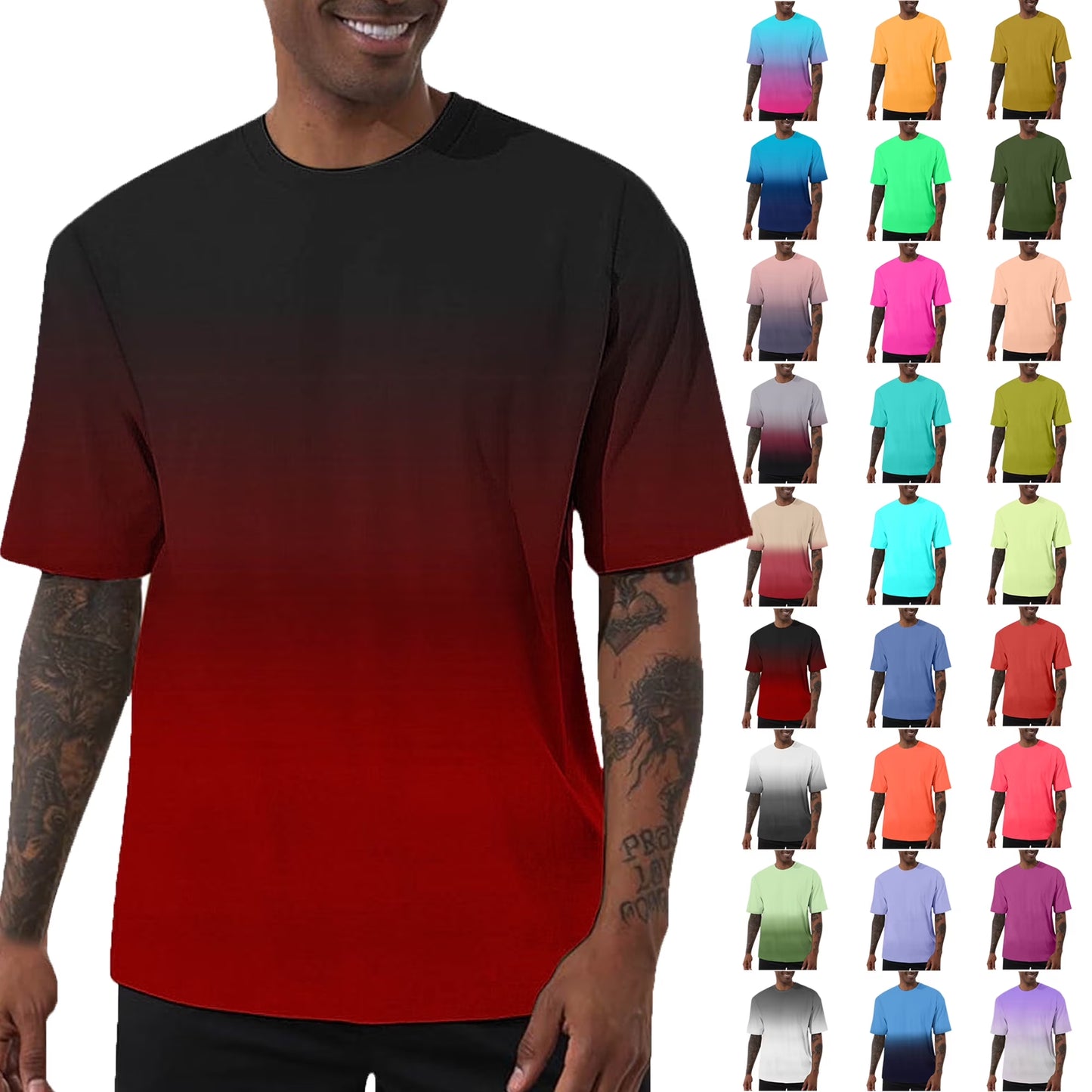 Summer Shirts for Men Black Short Sleeve Crew Neck Gradient T Shirt S-5XL Men’S Clothes under $7